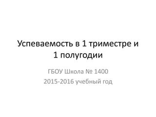 Успеваемость в 1 триместре и
1 полугодии
ГБОУ Школа № 1400
2015-2016 учебный год
 