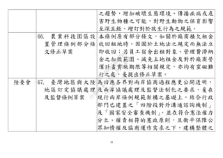 34
之趨勢，增加破壞生態環境、傳播疾病或危
害野生物種之可能，對野生動物之保育影響
至深且鉅，增訂對於放生行為之規範。
66. 農業科技園區設
置管理條例部分條
文修正草案
本條例原有部分條文，如關於廠商積欠租金
收回租地時，因囿於土地法之規定而無法立
即收回；另員工宿舍出租對象、管理費滯納
金之加徵範圍、減免土地租金及對於廠商營
運計畫實施期限等相關規定，亦均有窒礙難
行之處，爰提出修正草案。
陸委會 67. 臺灣地區與大陸
地區訂定協議處理
及監督條例草案
為回應各界對兩岸協商過程應更公開透明，
及兩岸協議處理及監督法制化之要求，爰在
現行兩岸條例規範架構之基礎上，結合行政
部門已建置之「四階段對外溝通諮詢機制」
及「國家安全審查機制」，並在符合憲法權力
分立、權責相符的憲政原則，且衡平保障公
眾知情權及協商運作需求之下，建構整體之
行
政
院
行
政
院
第
3483次
院
會
會
議
0E86A9D9C5BEC7D6
 