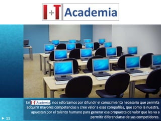 En aaaaaaaa , nos esforzamos por difundir el conocimiento necesario que permita
adquirir mayores competencias y cree valor a esas compañías, que como la nuestra,
apuestan por el talento humano para generar esa propuesta de valor que les va a
permitir diferenciarse de sus competidores.11
 