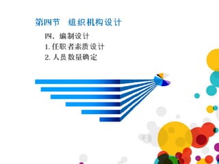 第四 机节 组织 构设计
四、 制编 设计
1. 任 者素职 质设计
2. 人 数量 定员 确
 