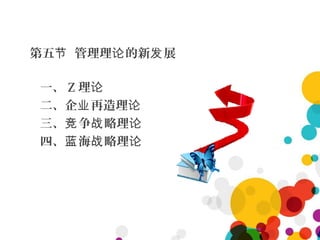 第五 管理理 的新 展节 论 发
一、 Z 理论
二、企 再造理业 论
三、 争 略理竞 战 论
四、 海 略理蓝 战 论
 