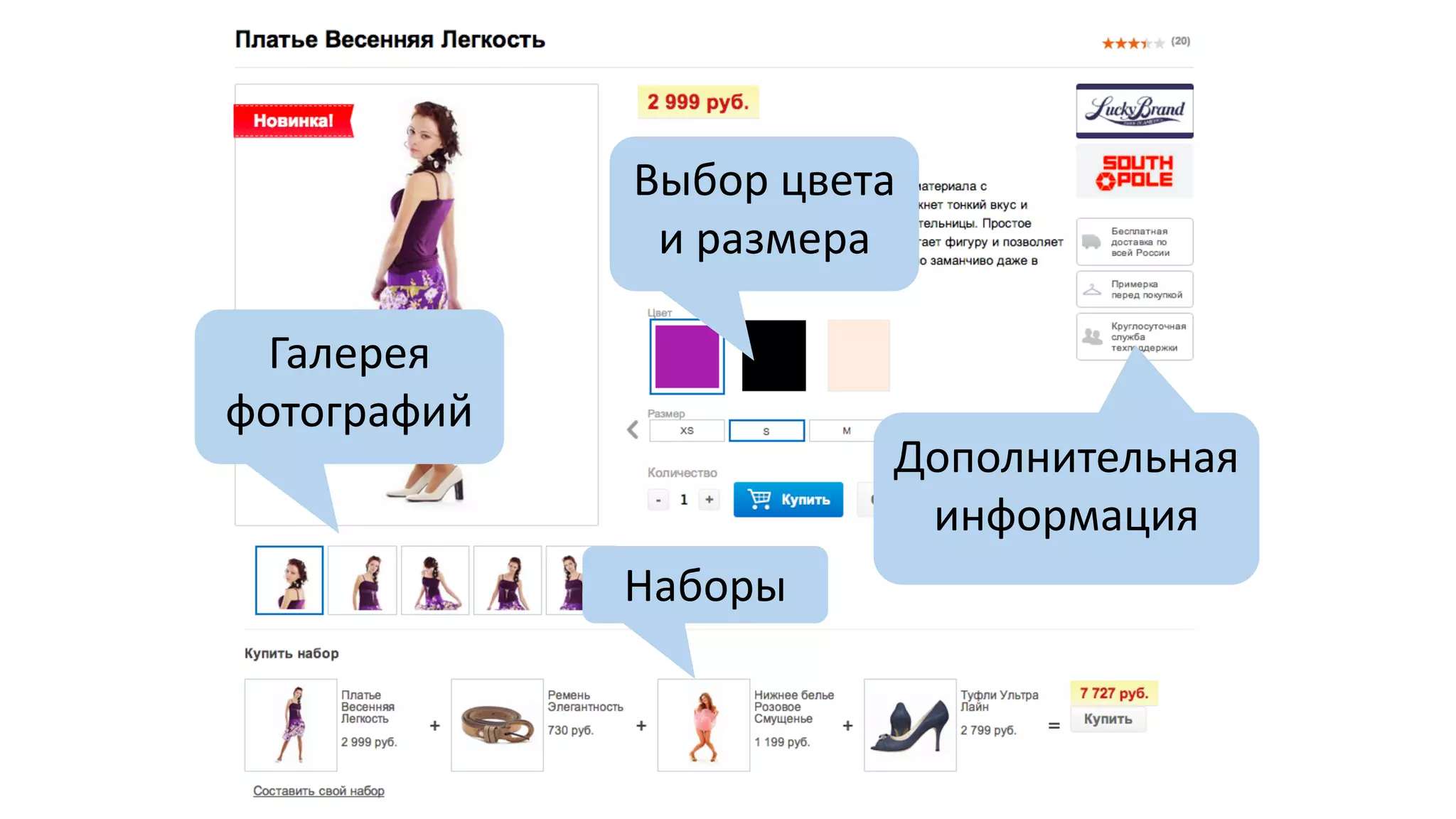 Галерея
фотографий
Выбор цвета
и размера
Дополнительная
информация
Наборы
 