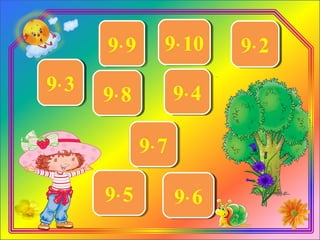 27279⋅39⋅3
63639⋅79⋅7
36369⋅49⋅4
81819⋅99⋅9
54549⋅69⋅645459⋅59⋅5
18189⋅29⋅2
72729⋅89⋅8
90909⋅109⋅10
 