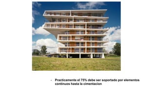 - Practicamente el 75% debe ser soportado por elementos
continuos hasta la cimentacion
 