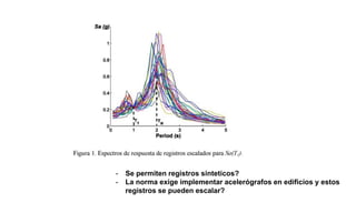 - Se permiten registros sinteticos?
- La norma exige implementar acelerógrafos en edificios y estos
registros se pueden escalar?
 