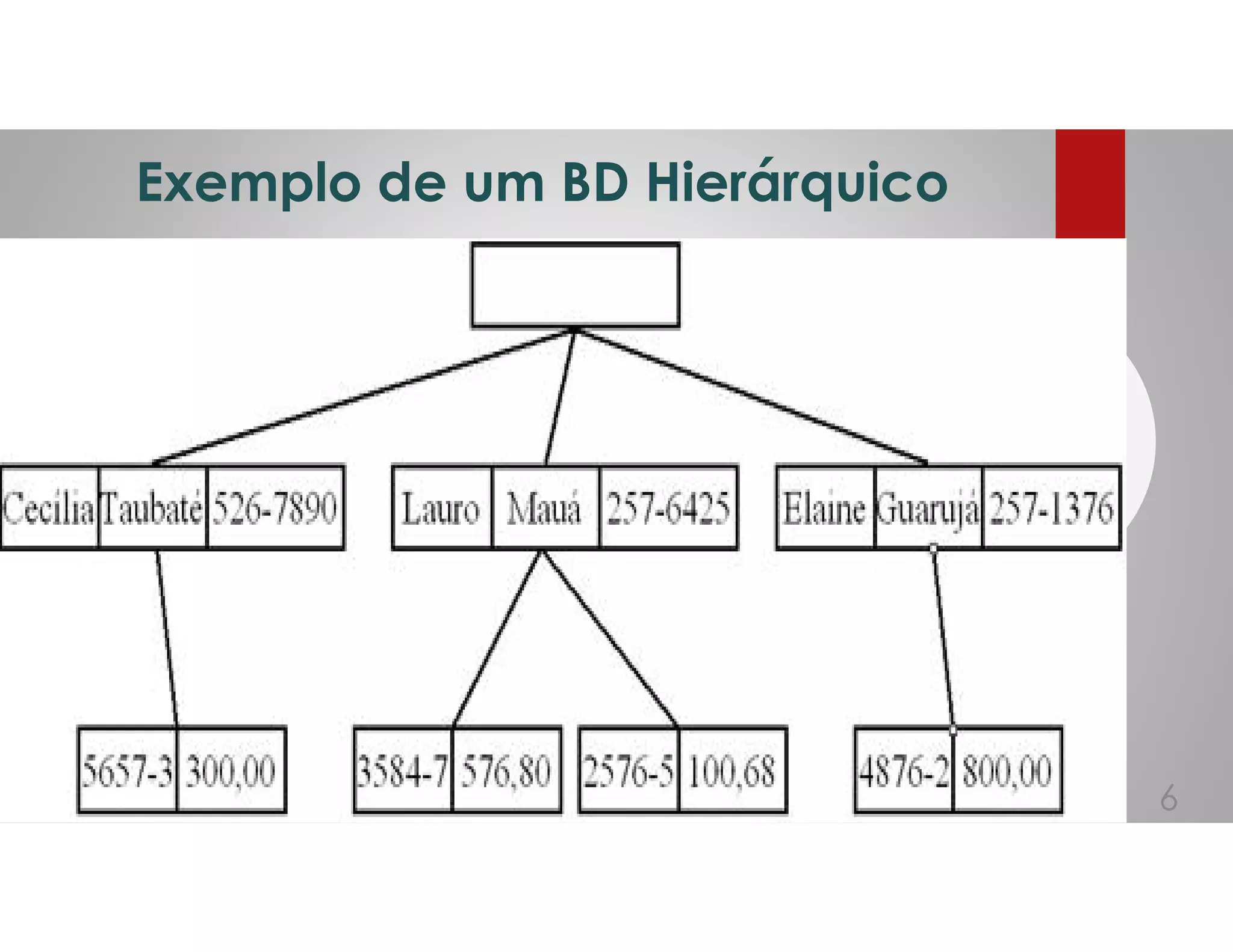 Exemplo de um BD Hierárquico
6
 