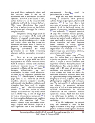 Effect of Raj Yoga Meditation on Affective & Cognitive Functions | PDF