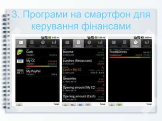 3. Програми на смартфон для
керування фінансами
 