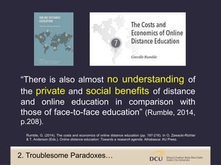 “There is also almost no understanding of
the private and social benefits of distance
and online education in comparison w...