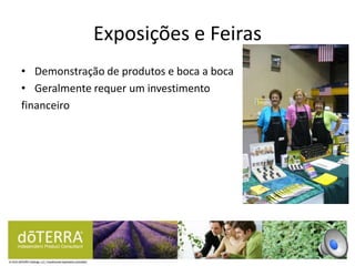 • Demonstração de produtos e boca a boca
• Geralmente requer um investimento
financeiro
Exposições e Feiras
 