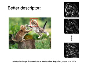 Distinctive	image	features	from	scale-invariant	keypoints,	Lowe,	IJCV	2004
Better descriptor:
 