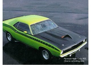 Plymouth Hemi Cuda, 1971
(Source: carfunblog.com)
 
