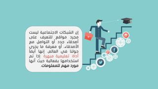 ‫إن‬‫الشبكات‬‫االجتماعية‬‫ليس‬‫ت‬
‫مجرد‬‫مواقع‬‫للتعرف‬‫على‬
‫أصدقاء‬‫جدد‬‫أو‬‫التواصل‬‫مع‬
،‫األصدقاء‬‫أو‬‫معرفة‬‫ما‬‫يجري‬
‫حولنا‬‫في‬،‫العالم‬‫إنها‬‫ا‬‫ا‬‫أيض‬
‫أداة‬‫تعليمية‬‫مبهرة‬‫إذا‬‫تم‬
‫استخدامها‬‫بفعالية‬‫حيث‬‫أنه‬‫ا‬
‫مورد‬‫مهم‬‫للمعلومات‬.
‫أداة‬‫تعليمية‬‫مبهرة‬
 