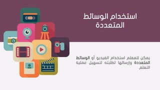 ‫الوسائط‬ ‫استخدام‬
‫المتعددة‬
‫يمكن‬‫للمعلم‬‫استخدام‬‫الفيديو‬‫أو‬‫الوسا‬‫ئط‬
‫المتعددة‬‫وإرسالها‬‫لطلبته‬‫لتسهيل‬‫عملي‬‫ة‬
‫التعلم‬.
 