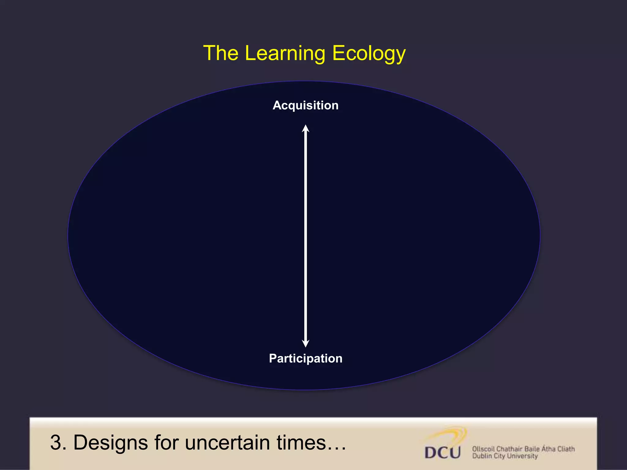 Acquisition
Participation
The Learning Ecology
3. Designs for uncertain times…
 