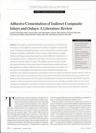1. adhesive cementation of indirect composite inlays and onlays. a ...