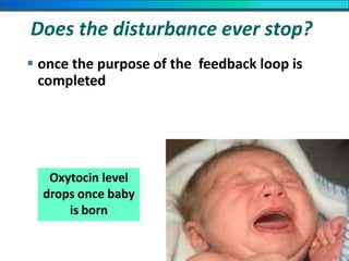 Does the disturbance ever stop?
 once the purpose of the feedback loop is
completed
Oxytocin level
drops once baby
is born
 