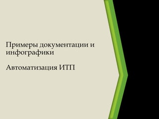 Примеры документации и
инфографики
Автоматизация ИТП
 