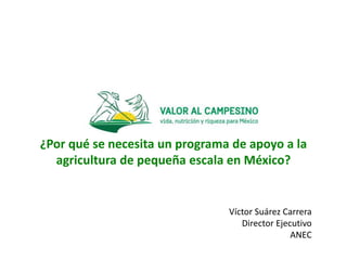 ¿Por qué se necesita un programa de apoyo a la
agricultura de pequeña escala en México?
Víctor Suárez Carrera
Director Ejecutivo
ANEC
 