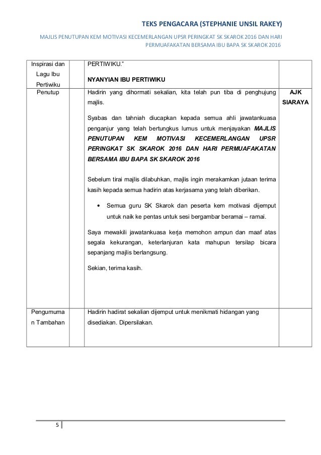 Teks Pengacara Majlis Penutupan Pertandingan Nasyid : Teks pengacara