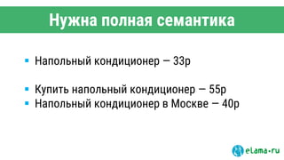 Нужна полная семантика
 Напольный кондиционер — 33р
 Купить напольный кондиционер — 55р
 Напольный кондиционер в Москве — 40р
 