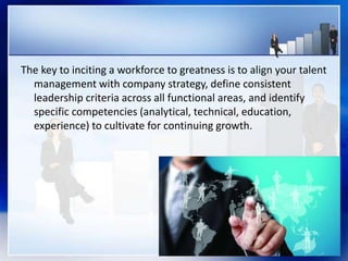 The key to inciting a workforce to greatness is to align your talent
management with company strategy, define consistent
l...