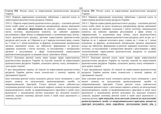 120
Стаття 254. Рентна плата за користування радіочастотним ресурсом
України
Стаття 254. Рентна плата за користування радіочастотним ресурсом
України
254.5. Порядок нарахування податкових зобов'язань з рентної плати за
користування радіочастотним ресурсом України
254.5.1. Перелік користувачів радіочастотного ресурсу - платників рентної
плати та/або зміни до нього подаються центральному органу виконавчої
влади, що забезпечує формування та реалізує державну податкову і
митну політику, національною комісією, що здійснює державне
регулювання у сфері зв'язку та інформатизації, із зазначенням виду зв'язку,
смуги радіочастотного ресурсу, регіонів користування радіочастотним
ресурсом двічі на рік: до 1 березня та до 1 вересня поточного року, станом
на 1 січня та 1 липня відповідно за формою, встановленою центральним
органом виконавчої влади, що забезпечує формування та реалізує
державну податкову і митну політику, за погодженням з центральним
органом з регулювання у сфері телекомунікацій, користування
радіочастотним ресурсом та надання послуг поштового зв'язку.
254.5. Порядок нарахування податкових зобов'язань з рентної плати за
користування радіочастотним ресурсом України
254.5.1. Перелік користувачів радіочастотного ресурсу - платників рентної
плати та/або зміни до нього подаються центральному органу виконавчої
влади, що реалізує державну податкову і митну політику, національною
комісією, що здійснює державне регулювання у сфері зв'язку та
інформатизації, із зазначенням виду зв'язку, смуги радіочастотного
ресурсу, регіонів користування радіочастотним ресурсом двічі на рік: до 1
березня та до 1 вересня поточного року, станом на 1 січня та 1 липня
відповідно за формою, встановленою центральним органом виконавчої
влади, що забезпечує формування та реалізує державну податкову і митну
політику, за погодженням з центральним органом з регулювання у сфері
телекомунікацій, користування радіочастотним ресурсом та надання
послуг поштового зв'язку.
254.5.3. Платники рентної плати, яким надано право користуватися
радіочастотним ресурсом України на підставі ліцензій на користування
радіочастотним ресурсом України, сплачують рентну плату починаючи з
дати видачі ліцензії.
У разі продовження терміну дії ліцензії на користування радіочастотним
ресурсом України рентна плата сплачується з початку терміну дії
продовженої ліцензії.
Інші платники рентної плати сплачують рентну плату починаючи з дати
видачі дозволу на експлуатацію радіоелектронних засобів та
випромінювальних пристроїв. Сплата рентної плати здійснюється
платниками рентної плати з дати видачі першого дозволу на експлуатацію
радіоелектронного засобу та випромінювального пристрою в даній смузі
радіочастот у відповідному регіоні незалежно від загальної кількості
дозволів, наданих платнику рентної плати в такій смузі радіочастот у
певному регіоні.
254.5.3. Платники рентної плати, яким надано право користуватися
радіочастотним ресурсом України на підставі ліцензій на користування
радіочастотним ресурсом України, сплачують рентну плату починаючи з
дати видачі ліцензії.
У разі продовження терміну дії ліцензії на користування радіочастотним
ресурсом України рентна плата сплачується з початку терміну дії
продовженої ліцензії.
Інші платники рентної плати сплачують рентну плату починаючи з дати
видачі дозволу на експлуатацію радіоелектронних засобів та
випромінювальних пристроїв. Сплата рентної плати здійснюється
платниками рентної плати з дати видачі першого дозволу на експлуатацію
радіоелектронного засобу та випромінювального пристрою в даній смузі
радіочастот у відповідному регіоні незалежно від загальної кількості
дозволів, наданих платнику рентної плати в такій смузі радіочастот у
певному регіоні, крім випадків, коли наступні дозволи на експлуатацію
радіоелектронного засобу та випромінювального пристрою, видані на
пристрої потужність яких передбачає застосування іншої, ніж у
 