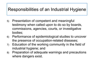 Basic principles of Industrial Hygiene