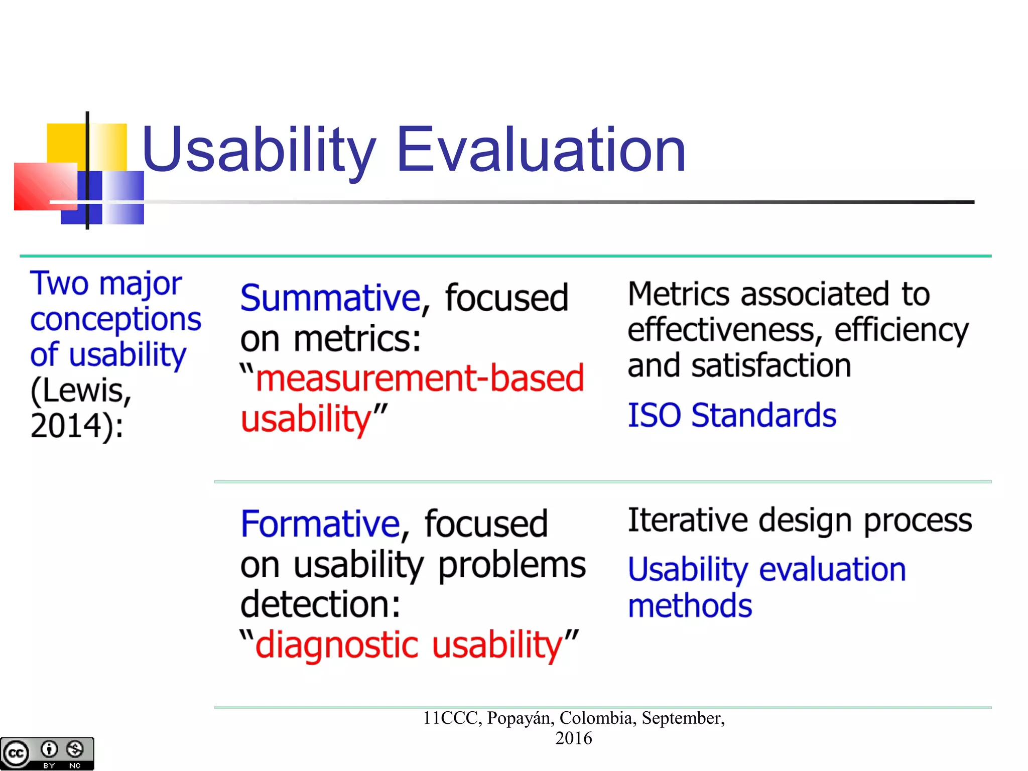 Usability Evaluation
11CCC, Popayán, Colombia, September,
2016
 
