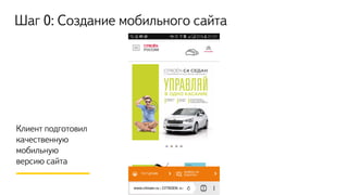 Шаг 0: Создание мобильного сайта
Клиент подготовил
качественную
мобильную
версию сайта
 