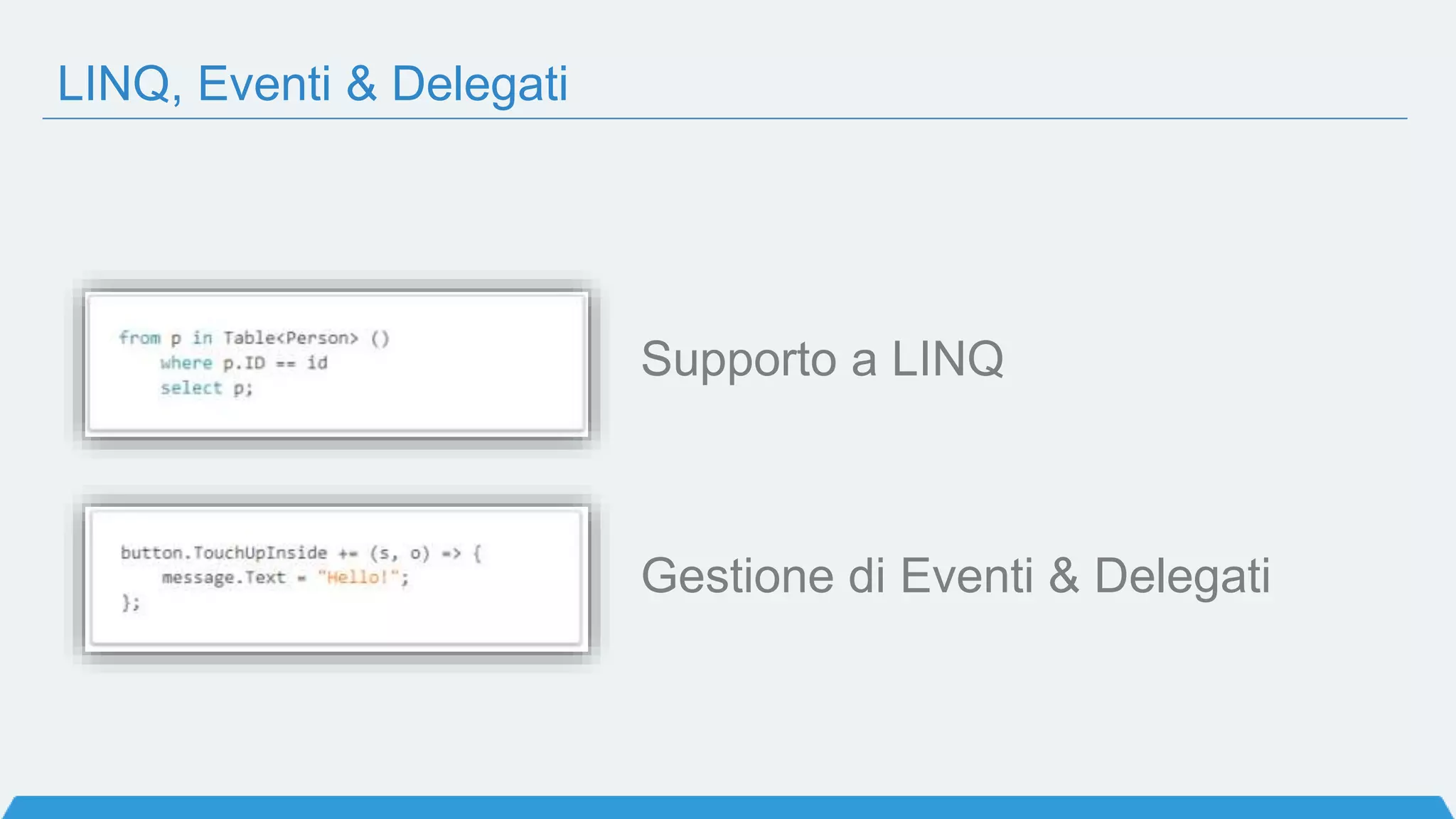 LINQ, Eventi & Delegati
Supporto a LINQ
Gestione di Eventi & Delegati
 