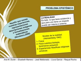 PROBLEMA EPISTÉMICO
Ana M. Durán – Elizabeth Marrero – José Maldonado – Liuva García – Raquel Rocha
 