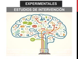 ESTUDIOS DE INTERVENCIÓN
Son estudios cuantitativos deductivos, pues van de lo general a
lo particular, es decir, parten de una teoría establecida y al
evaluar sus hipótesis tratan de demostrar, negar o modificar esa
teoría.
EXPERIMENTALES
 