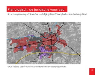 88
Planologisch: de juridische voorraad
Structuurplanning = 25 wo/ha stedelijk gebied 15 wo/ha kernen buitengebied
GRUP Stedelijk Gebied Turnhout: woondichtheden en woonprogrammatie
 
