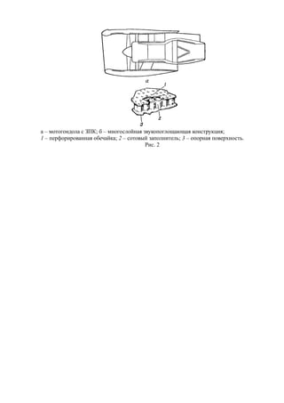 а – мотогондола с ЗПК; б – многослойная звукопоглощающая конструкция;
1 – перфорированная обечайка; 2 – сотовый заполнитель; 3 – опорная поверхность.
Рис. 2
 