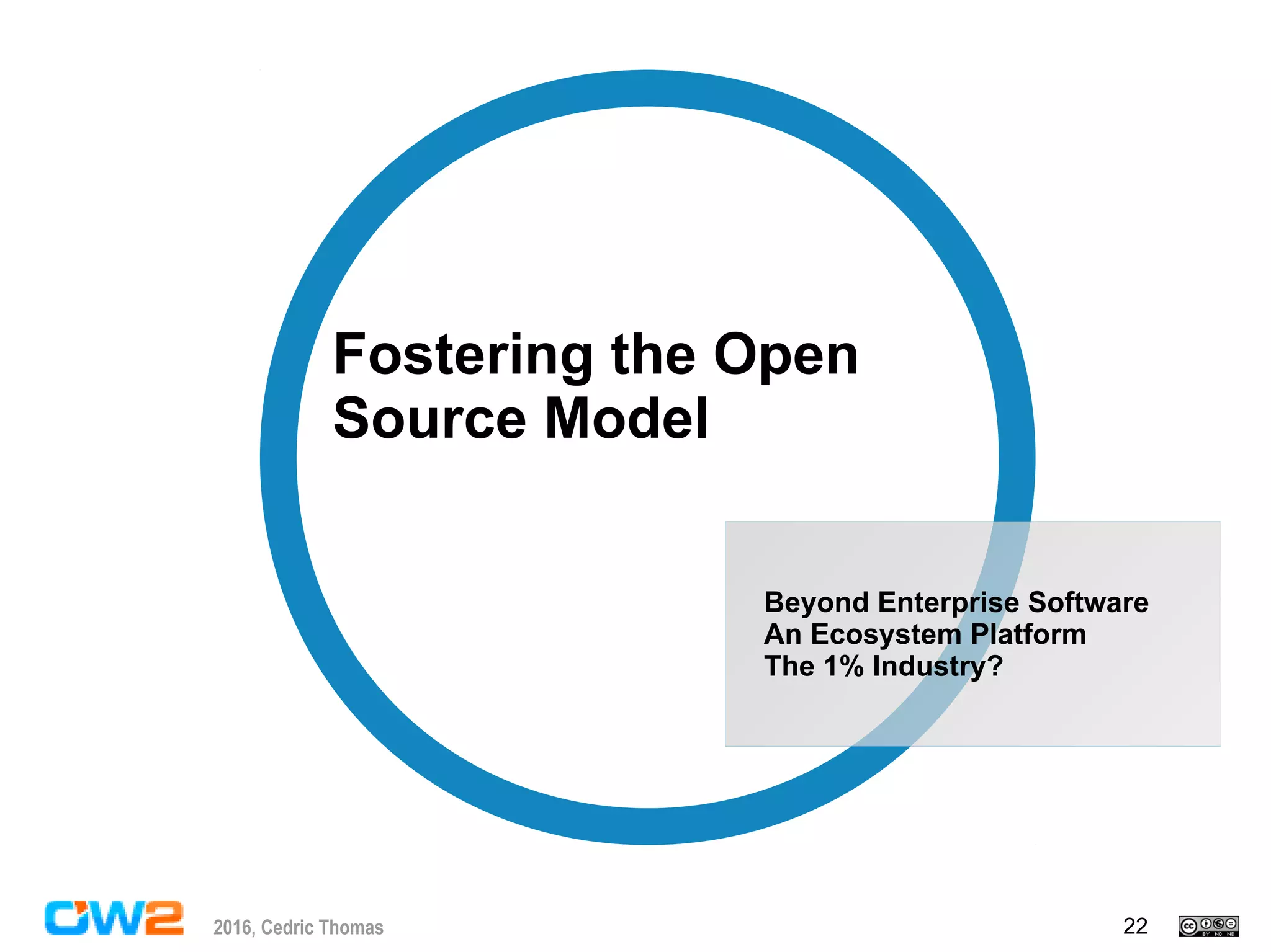222016, Cedric Thomas
Beyond Enterprise Software
An Ecosystem Platform
The 1% Industry?
Fostering the Open
Source Model
 
