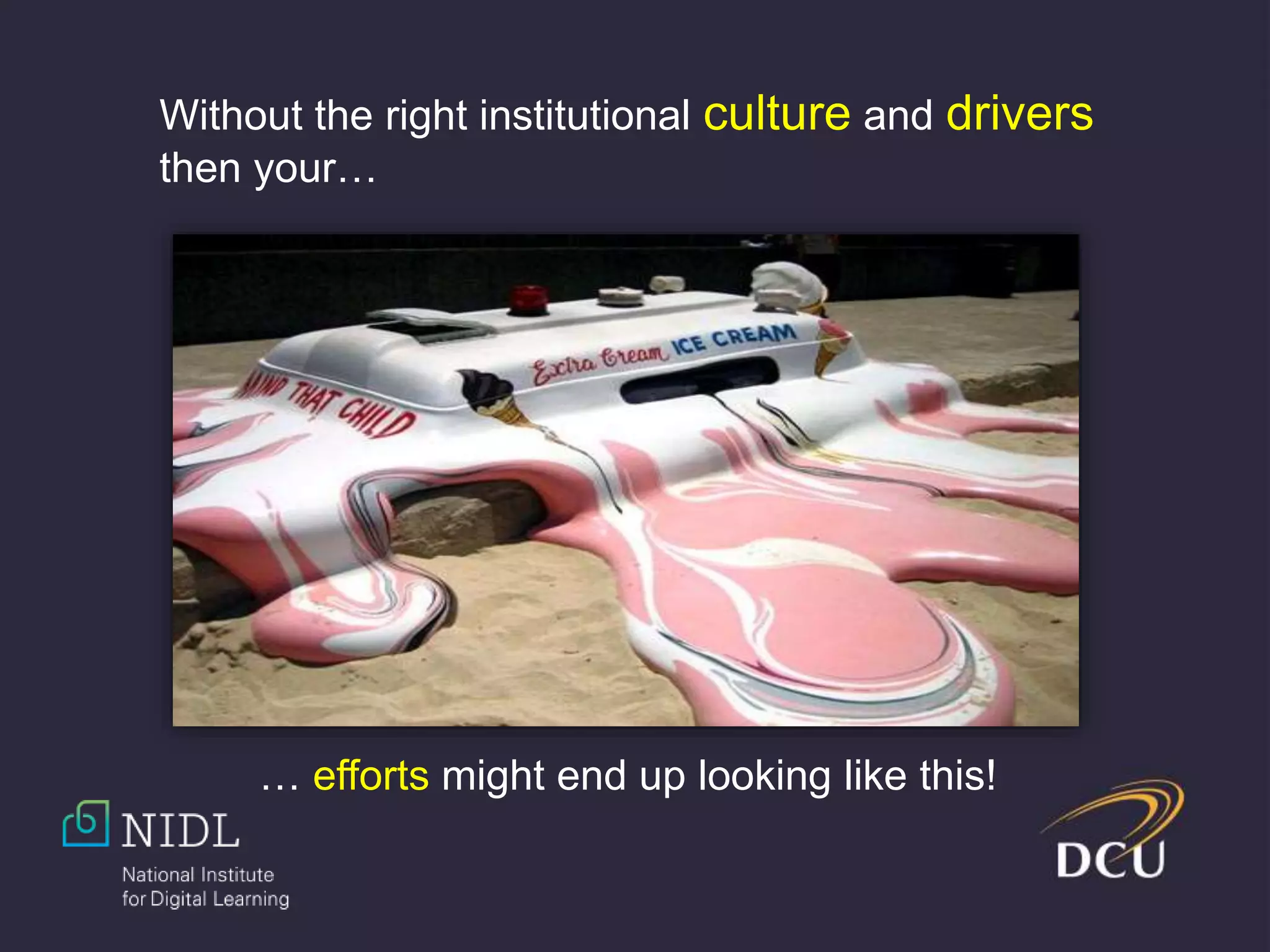 … efforts might end up looking like this!
Without the right institutional culture and drivers
then your…
 