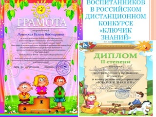 ВОСПИТАННИКОВ
В РОССИЙСКОМ
ДИСТАНЦИОННОМ
КОНКУРСЕ
«КЛЮЧИК
ЗНАНИЙ»
 