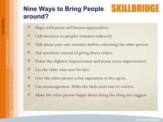 www.skillbridge.in
Leadership
Communication
PersonalityDevelopment Nine Ways to Bring People
around?
 