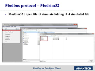 Modbus protocol – Modsim32
• ModSim32 : open file  simulate folding  4 simulated file
 