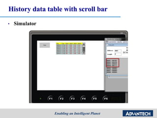 History data table with scroll bar
• Simulator
 