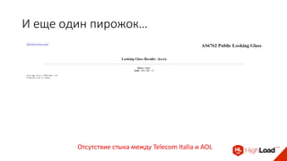 И еще один пирожок…
Отсутствие стыка между Telecom Italia и AOL
 