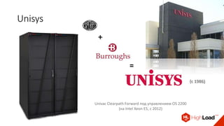 Univac Clearpath Forward под управлением OS 2200
(на Intel Xeon E5, c 2012)
Unisys
 