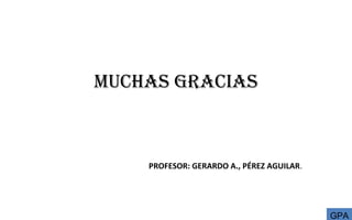 MUCHAS GRACIAS
PROFESOR: GERARDO A., PÉREZ AGUILAR.
GPA
 