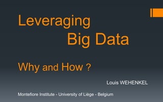 Leveraging
Big Data
Why and How ?
Louis WEHENKEL
Montefiore Institute - University of Liège - Belgium
 
