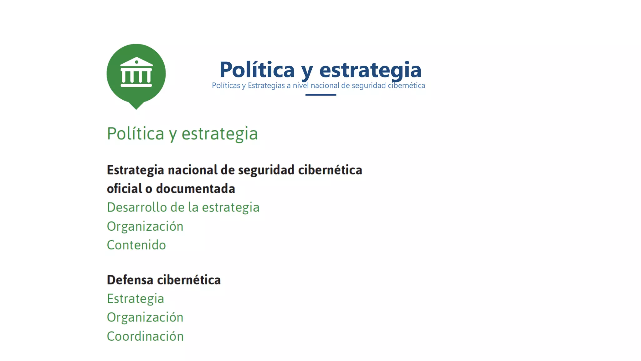 Política y estrategiaPolíticas y Estrategias a nivel nacional de seguridad cibernética
 