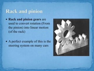 Single Rack Gear Rotation Gears in Kinematics of Machine(KOM) subject | PPTX
