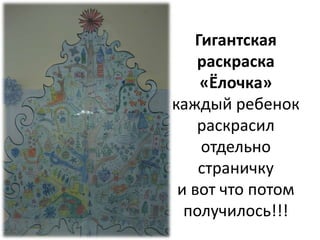 Гигантская
раскраска
«Ёлочка»
каждый ребенок
раскрасил
отдельно
страничку
и вот что потом
получилось!!!
 