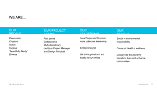 perkinswill.com 10
WE ARE…
OUR
PEOPLE
OUR PROJECT
TEAMS
OUR
LEADERSHIP
OUR
BELIEFS
Passionate
Creative
Active
Curious
‘Bea...