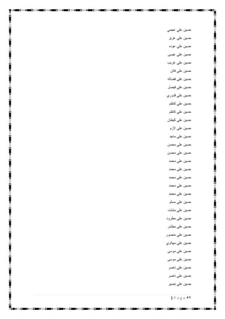 57| P a g e
‫عجمي‬ ‫علي‬ ‫حسين‬
‫عزيز‬ ‫علي‬ ‫حسين‬
‫عوده‬ ‫علي‬ ‫حسين‬
‫عيسى‬ ‫علي‬ ‫حسين‬
‫غريب‬ ‫علي‬ ‫حسين‬
‫فاتن‬ ‫علي‬ ‫حسين‬
‫فضاله‬ ‫علي‬ ‫حسين‬
‫فيصل‬ ‫علي‬ ‫حسين‬
‫قدوري‬ ‫علي‬ ‫حسين‬
‫كاظم‬ ‫علي‬ ‫حسين‬
‫كاظم‬ ‫علي‬ ‫حسين‬
‫كيطان‬ ‫علي‬ ‫حسين‬
‫الزم‬ ‫علي‬ ‫حسين‬
‫ماجد‬ ‫علي‬ ‫حسين‬
‫محسن‬ ‫علي‬ ‫حسين‬
‫محسن‬ ‫علي‬ ‫حسين‬
‫محمد‬ ‫علي‬ ‫حسين‬
‫محمد‬ ‫علي‬ ‫حسين‬
‫محمد‬ ‫علي‬ ‫حسين‬
‫محمد‬ ‫علي‬ ‫حسين‬
‫محمد‬ ‫علي‬ ‫حسين‬
‫مسلم‬ ‫علي‬ ‫حسين‬
‫مشتت‬ ‫علي‬ ‫حسين‬
‫مطرود‬ ‫علي‬ ‫حسين‬
‫مطشر‬ ‫علي‬ ‫حسين‬
‫منصور‬ ‫علي‬ ‫حسين‬
‫مهااوي‬ ‫علي‬ ‫حسين‬
‫موسى‬ ‫علي‬ ‫حسين‬
‫موسى‬ ‫علي‬ ‫حسين‬
‫ناصر‬ ‫علي‬ ‫حسين‬
‫ناصر‬ ‫علي‬ ‫حسين‬
‫نصير‬ ‫علي‬ ‫حسين‬
 